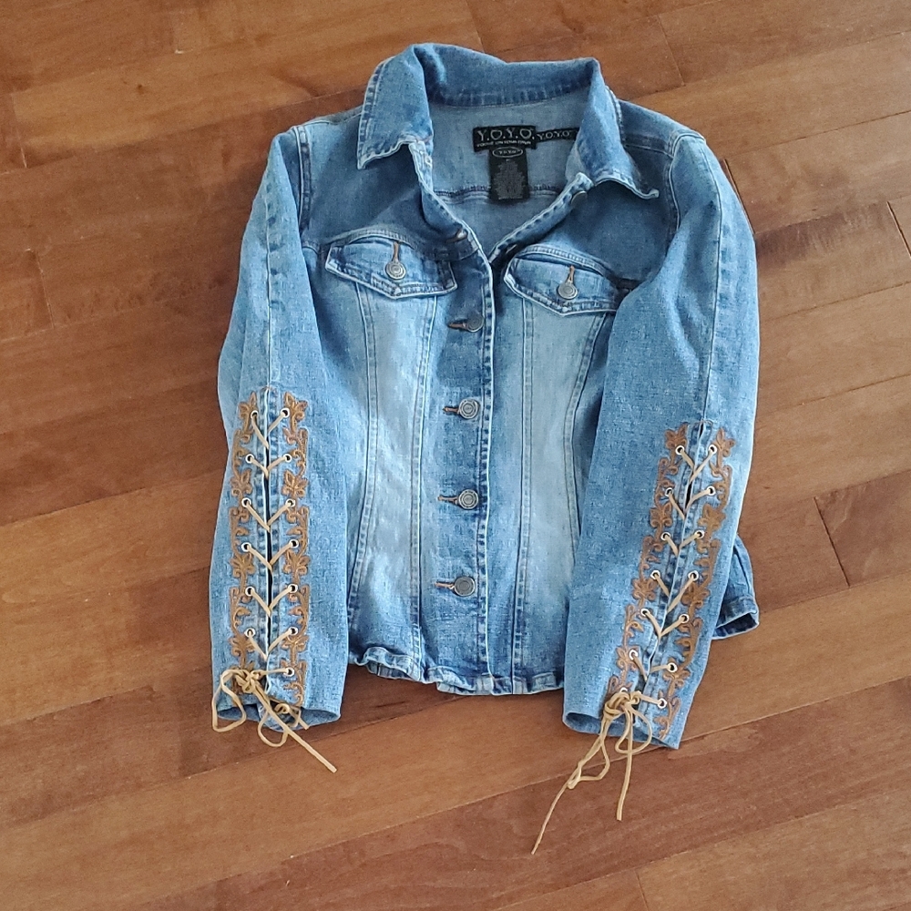 YOYO You’re On Your Own Lace-Up Sleeve Denim Jacket Women’s M Y2K Streetwear